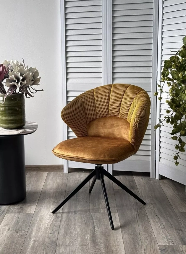 Стул Astra, поворотный, желтый Sonic 68 ткань, 7525-132 велюр, черный каркас