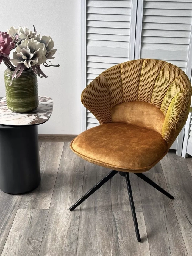 Стул Astra, поворотный, желтый Sonic 68 ткань, 7525-132 велюр, черный каркас