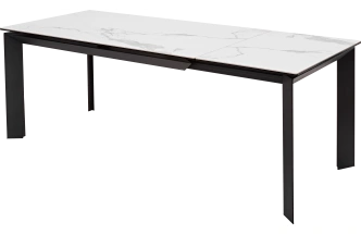 Кухонный стол раздвижной Cremona 140, High Gloss Statuario Белый мрамор глянцевый, керамика, черный каркас