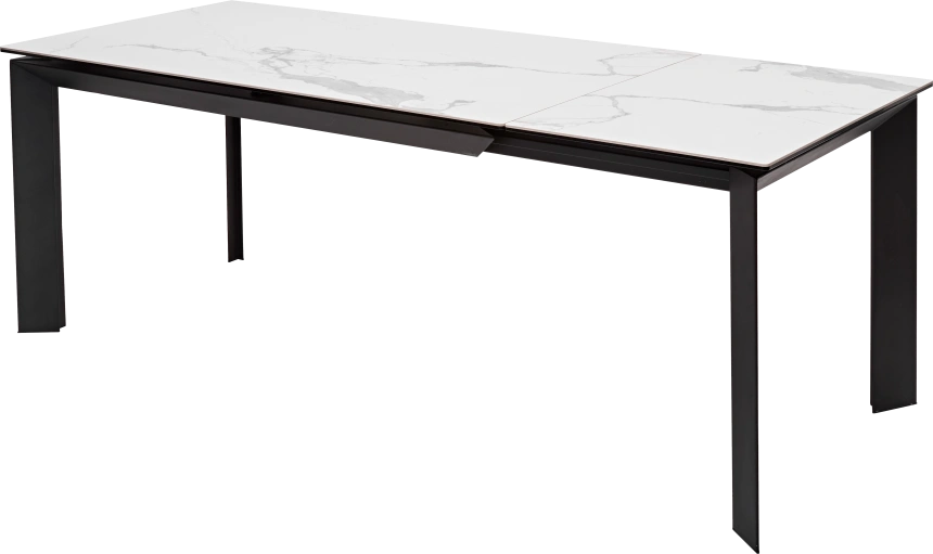 Кухонный стол раздвижной Cremona 140, High Gloss Statuario Белый мрамор глянцевый, керамика, черный каркас