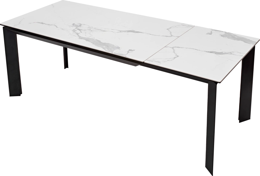 Кухонный стол раздвижной Cremona 140, High Gloss Statuario Белый мрамор глянцевый, керамика, черный каркас