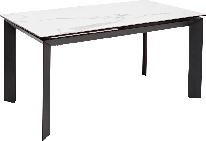Кухонный стол раздвижной Cremona 140, High Gloss Statuario Белый мрамор глянцевый, керамика, черный каркас