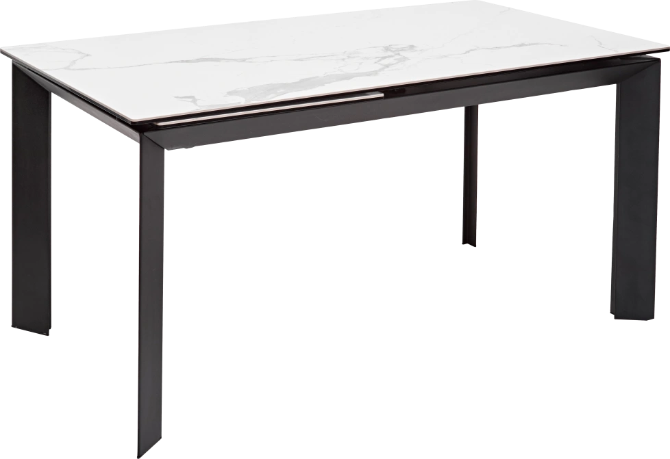 Кухонный стол раздвижной Cremona 140, High Gloss Statuario Белый мрамор глянцевый, керамика, черный каркас