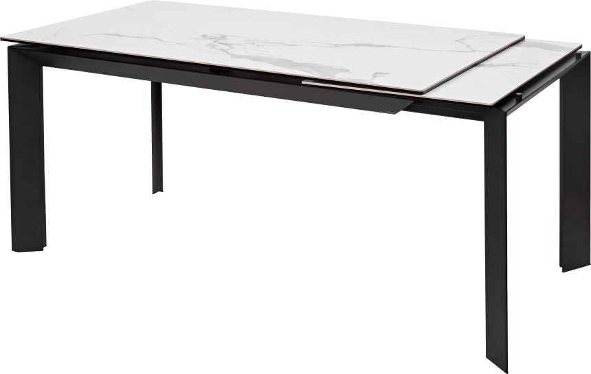 Кухонный стол раздвижной Cremona 140, High Gloss Statuario Белый мрамор глянцевый, керамика, черный каркас