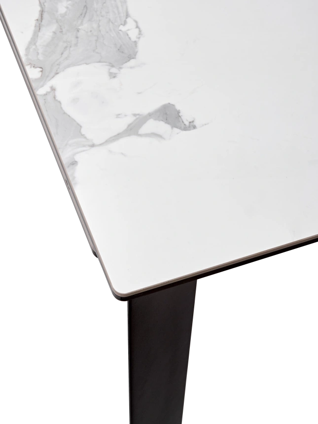 Кухонный стол раздвижной Cremona 140, High Gloss Statuario Белый мрамор глянцевый, керамика, черный каркас