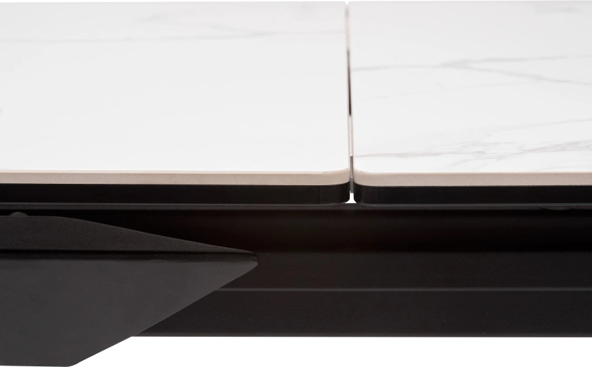 Кухонный стол раздвижной Cremona 140, High Gloss Statuario Белый мрамор глянцевый, керамика, черный каркас