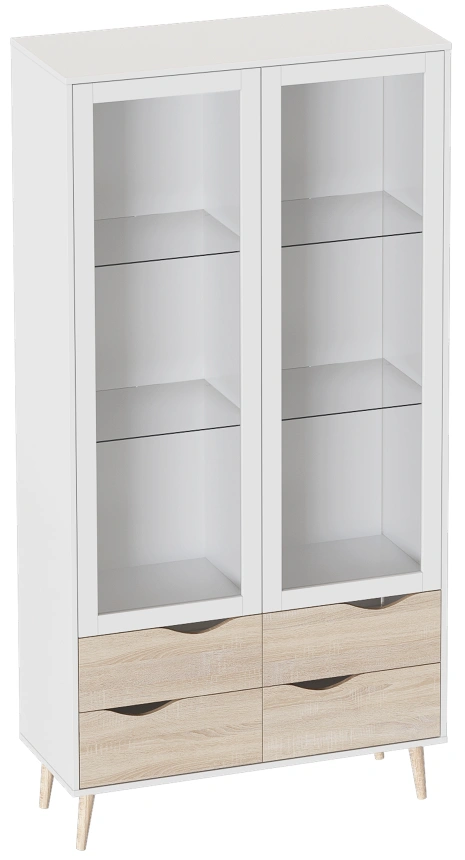 Шкаф-витрина двустворчатый Соната, со стеклами, белый фон / дуб сонома