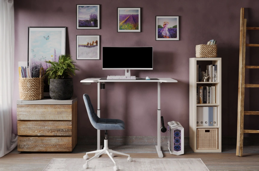 Стол компьютерный Маркос, 120, с механизмом подъема, белый / шагрень белая