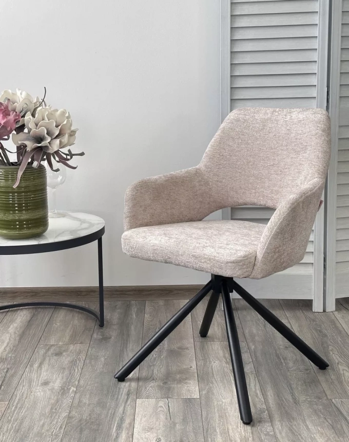 Стул Nuri, поворотный, 3018-10 бежевый, шенилл, черный каркас