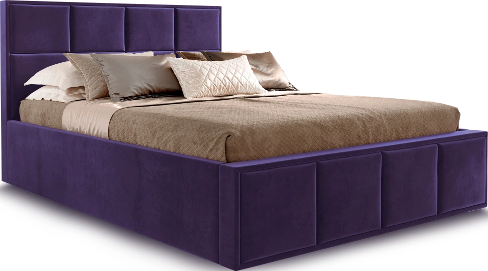 Кровать Октавия 160, мягкая, двуспальная, мора фиолетовый