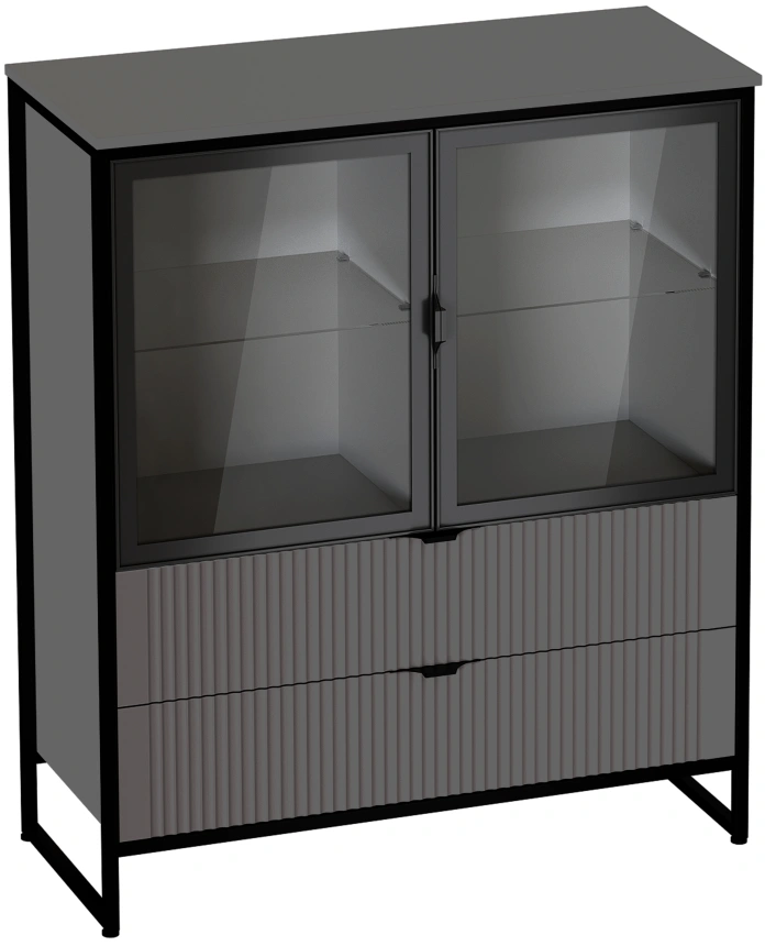 Тумба Нора, с полками и двумя ящиками, металл бруклин / графит