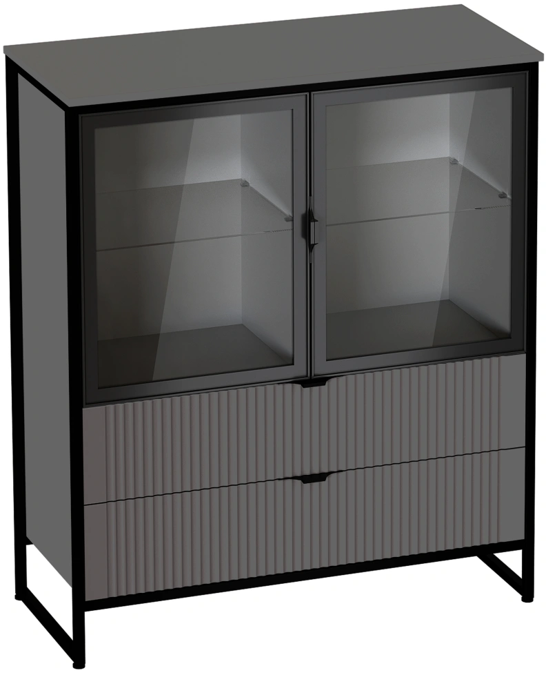 Тумба Нора, с полками и двумя ящиками, металл бруклин / графит