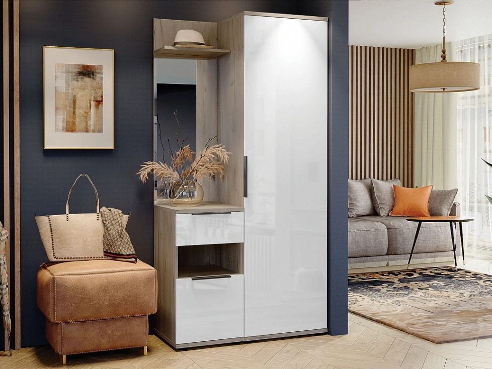 Модульная прихожая Альянс 3, дуб крафт / белый глянец