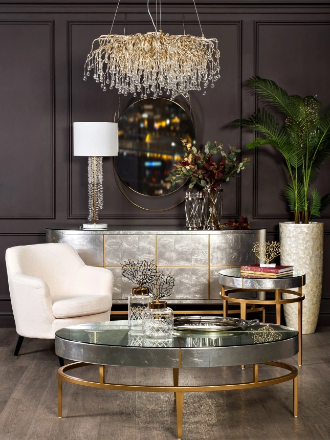 Журнальный стол Futuro, 61x61x61, МДФ, стекло, серебристый / золото