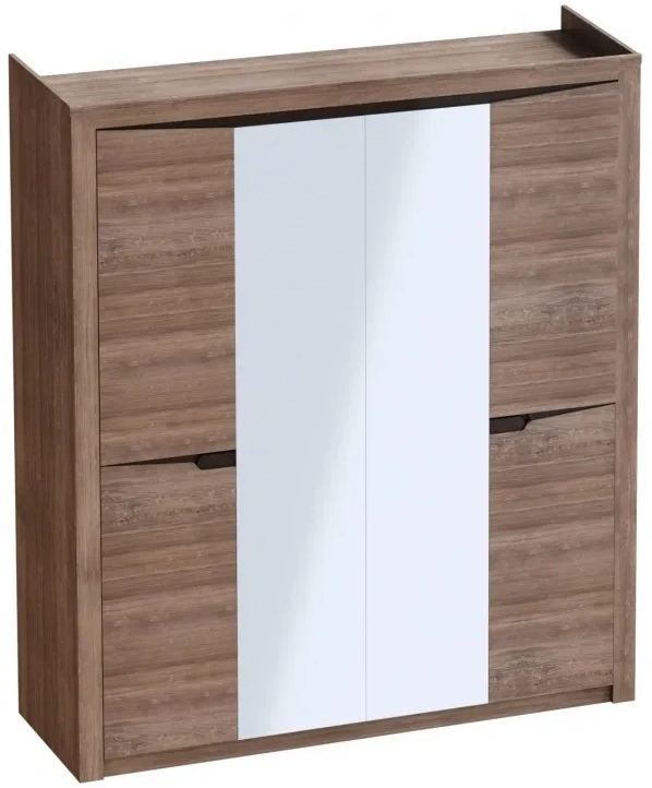 Шкаф четырехдверный Соренто, распашной с зеркалом, дуб стирлинг