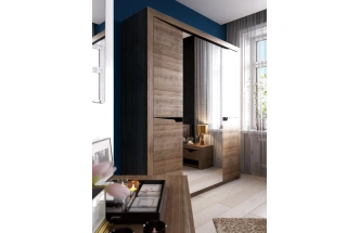 Шкаф четырехдверный Соренто, распашной с зеркалом, дуб стирлинг