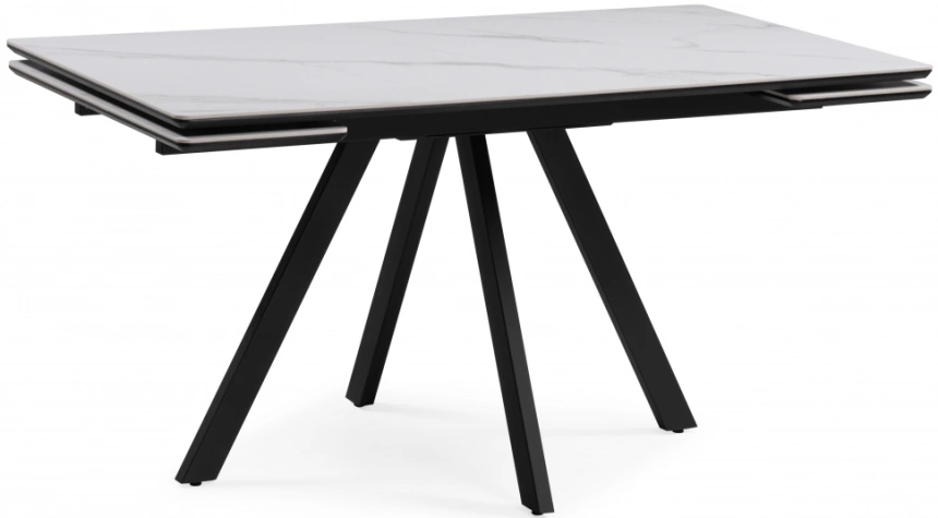 Обеденный раздвижной стол Вилли 140(200), керамика, белый мрамор / черный