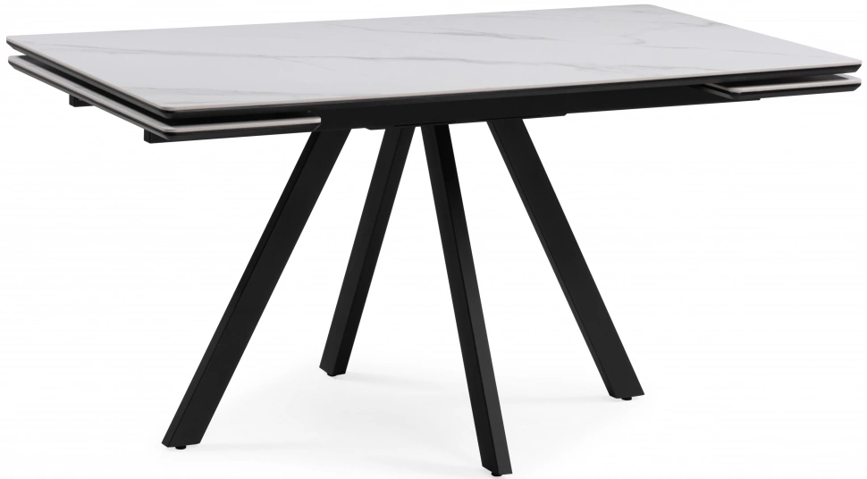 Обеденный раздвижной стол Вилли 140(200), керамика, белый мрамор / черный