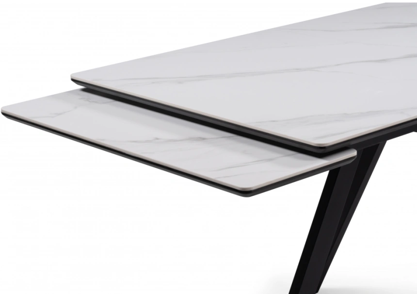 Обеденный раздвижной стол Вилли 140(200), керамика, белый мрамор / черный