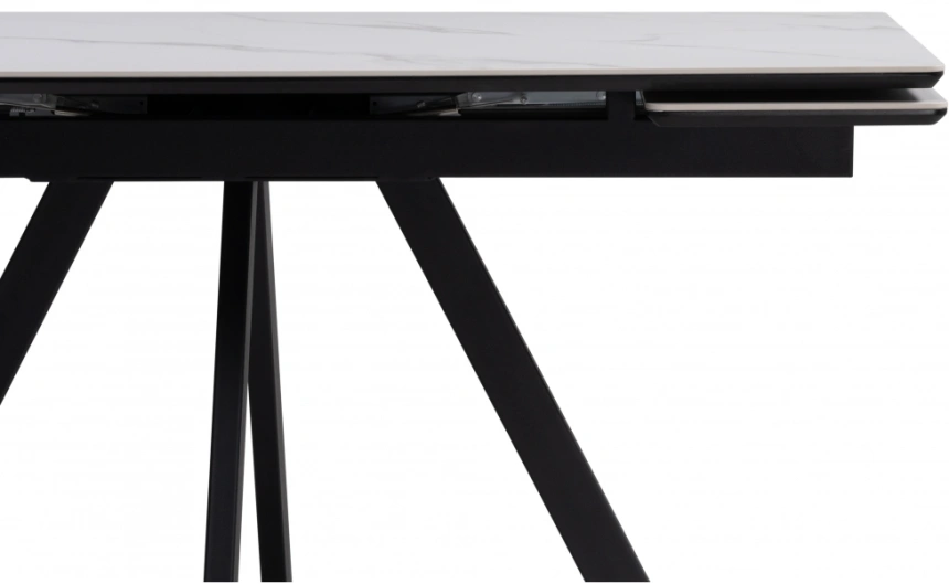 Обеденный раздвижной стол Вилли 140(200), керамика, белый мрамор / черный