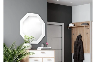 Зеркало Калгари, настенное, октагон, дуб светлый / белый матовый