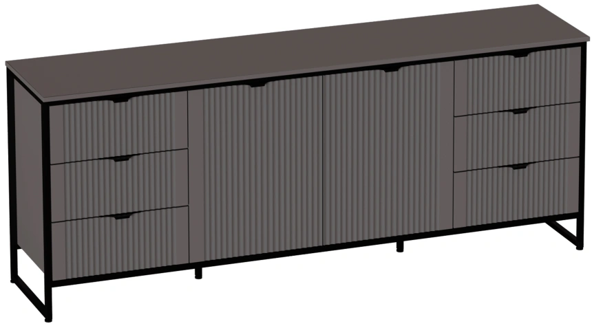 Тумба Нора, с глухими дверями, с полками и ящиками, металл бруклин / графит