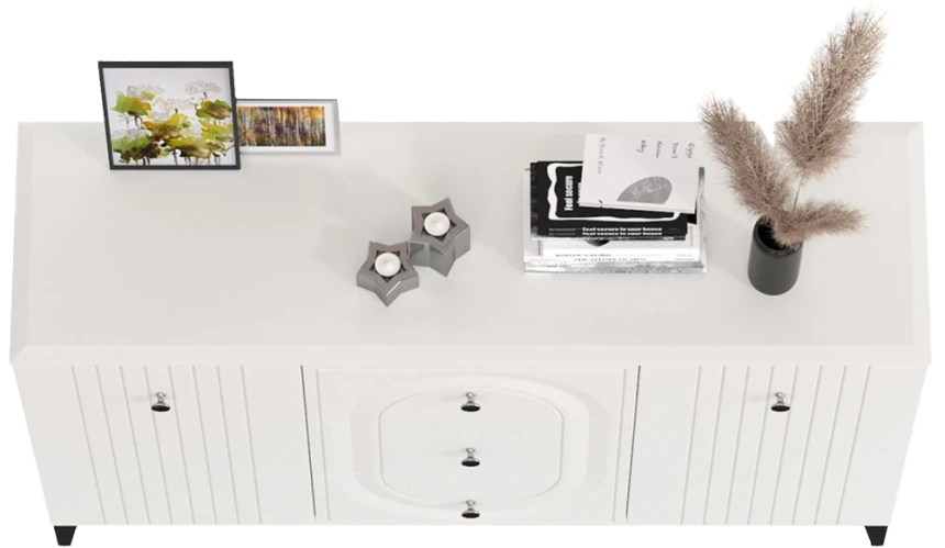 Комод Вестра, с тремя ящиками и полками, белый pe шагрень / белая шагрень