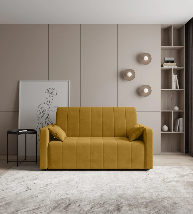Диван прямой Борго 140, модель 107, Ultra Mustard (соломенный) / венге