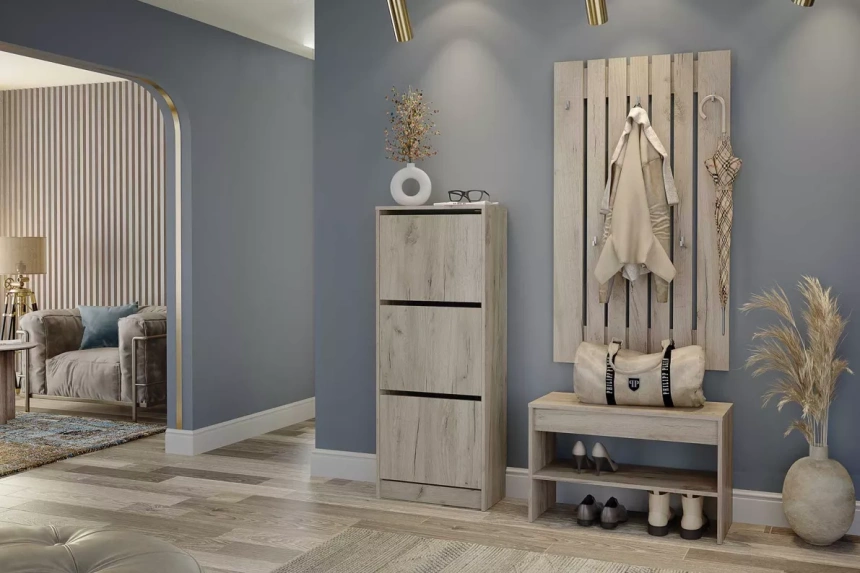 Тумба для обуви Лофт, 3 фасада, 54x134,7x28, Дуб крафт серый