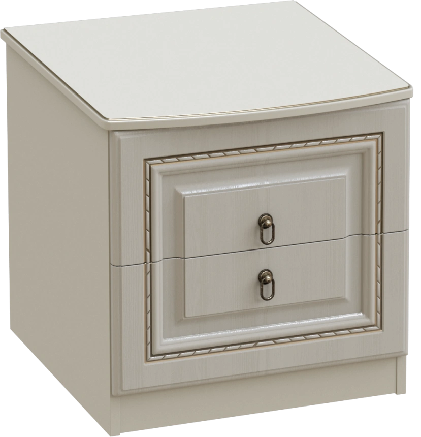 Тумба прикроватная Николь, с двумя ящиками, ясень жемчужный / ваниль