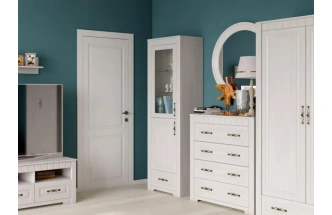 Шкаф-витрина Прованс, со стеклом, бодега белая / патина премиум