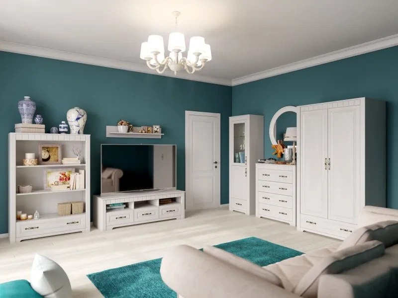 Шкаф-витрина Прованс, со стеклом, бодега белая / патина премиум