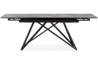 Обеденный раздвижной стол Вилсон, 140(200)х80, стекло, серый мрамор / черный