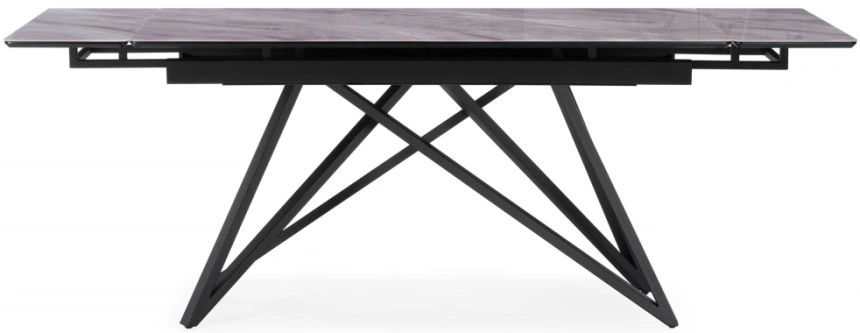 Обеденный раздвижной стол Вилсон, 140(200)х80, стекло, серый мрамор / черный