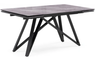 Обеденный раздвижной стол Вилсон, 140(200)х80, стекло, серый мрамор / черный