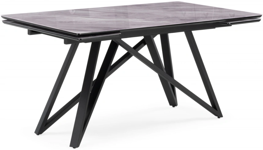 Обеденный раздвижной стол Вилсон, 140(200)х80, стекло, серый мрамор / черный
