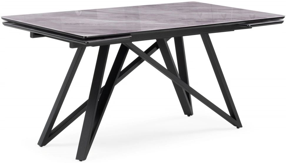 Обеденный раздвижной стол Вилсон, 140(200)х80, стекло, серый мрамор / черный