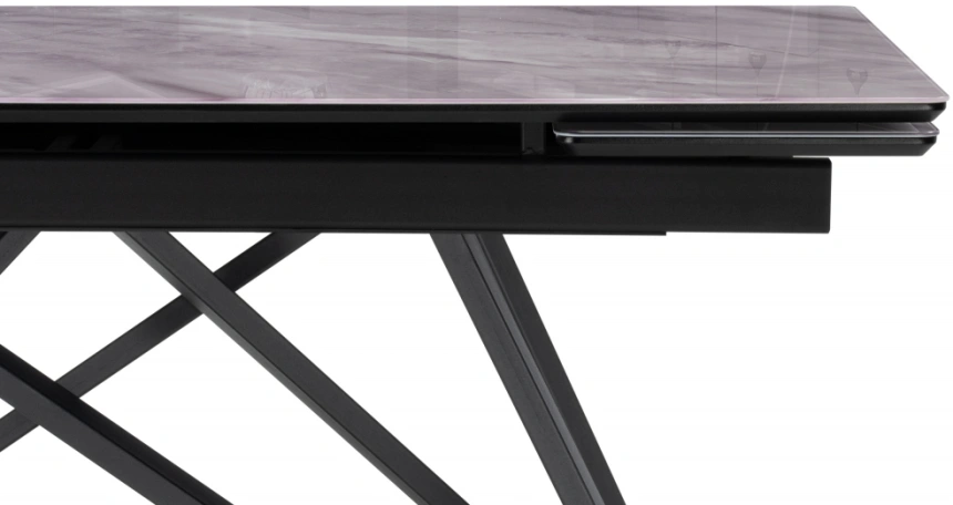Обеденный раздвижной стол Вилсон, 140(200)х80, стекло, серый мрамор / черный