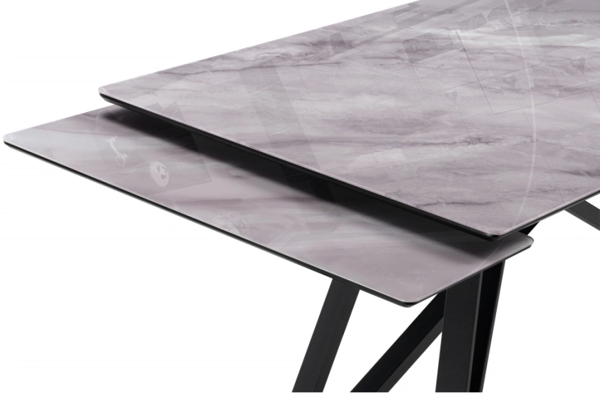 Обеденный раздвижной стол Вилсон, 140(200)х80, стекло, серый мрамор / черный