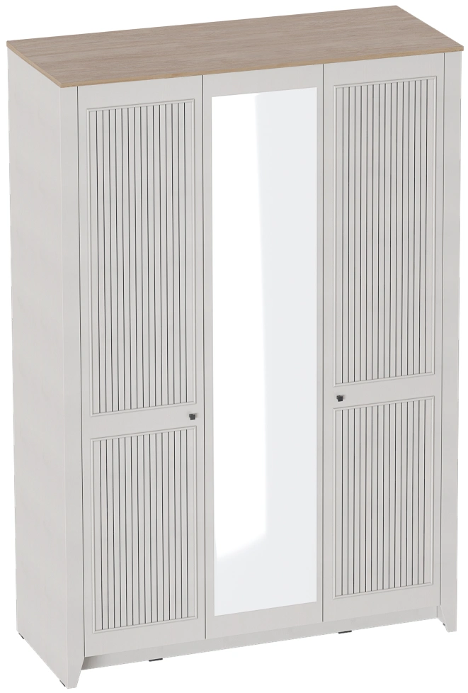 Шкаф трехдверный Валенсия, распашной с зеркалом, персидский жемчуг / дуб натуральный светлый