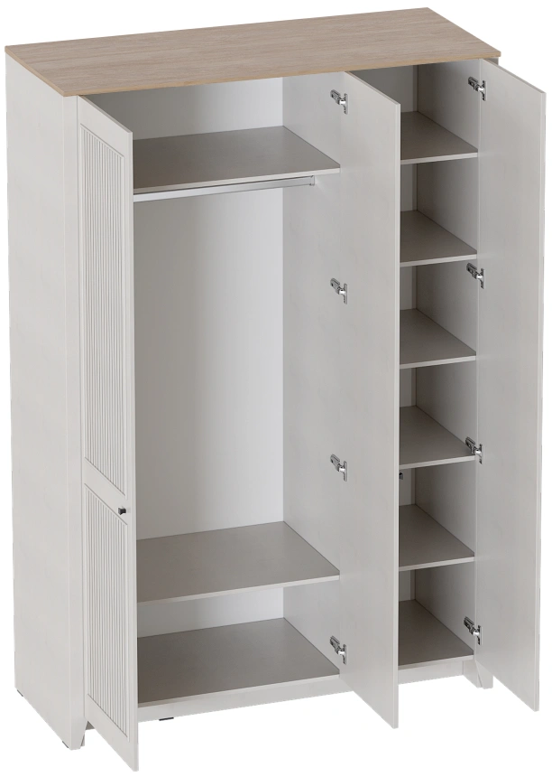 Шкаф трехдверный Валенсия, распашной с зеркалом, персидский жемчуг / дуб натуральный светлый