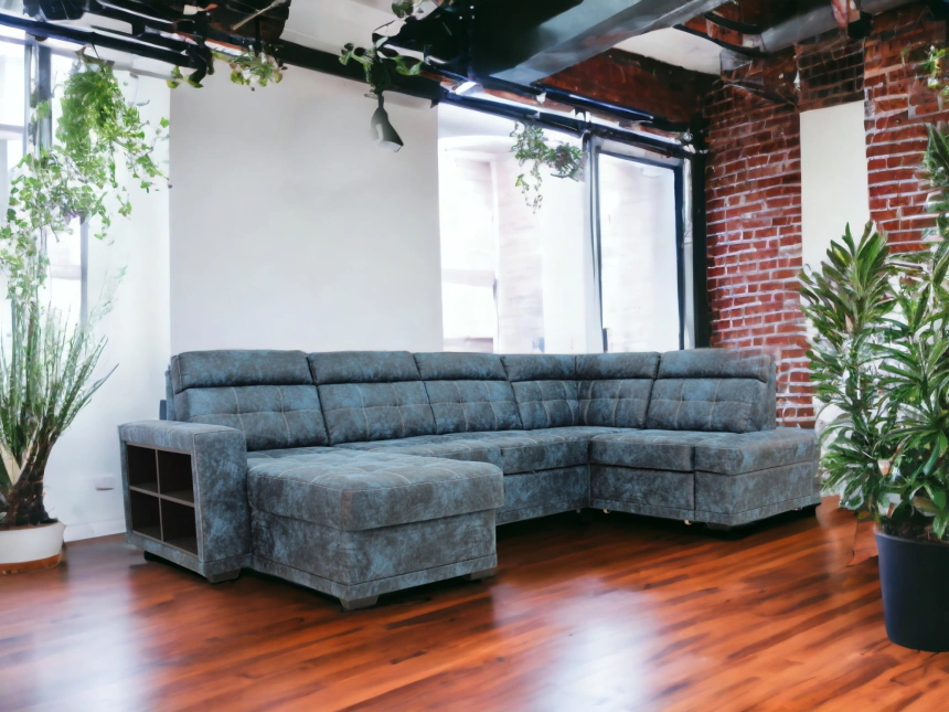 Диван модульный П-образный Мартин, Без задней ткани, Маборо 16 голубой