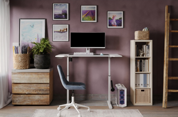 Стол компьютерный Маркос, 140, с механизмом подъема, белый / шагрень белая