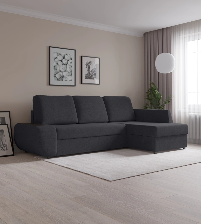 Диван угловой Консул, модель 074, правый, Danco 998 (черный)