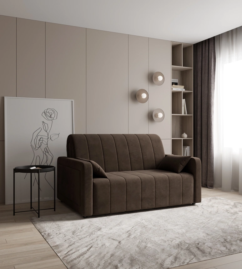 ​Диван прямой Борго 140, модель 107, Ultra Chocolate​ (шоколадный) / венге