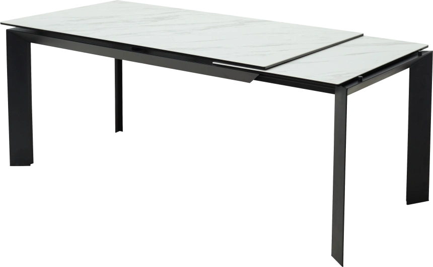 Кухонный стол раздвижной Cremona 140, KL-99 Белый мрамор матовый, итальянская керамика, черный каркас
