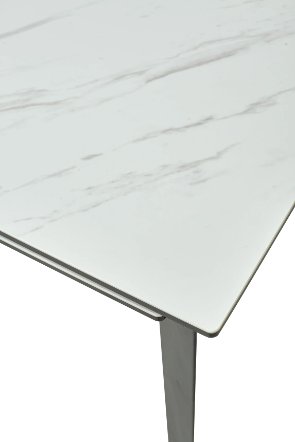 Кухонный стол раздвижной Cremona 140, KL-99 Белый мрамор матовый, итальянская керамика, черный каркас