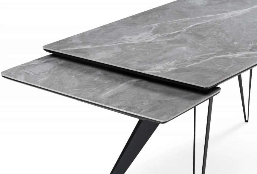 Обеденный раздвижной стол Дарвин, 140(200)х80, керамика, серый мрамор / черный