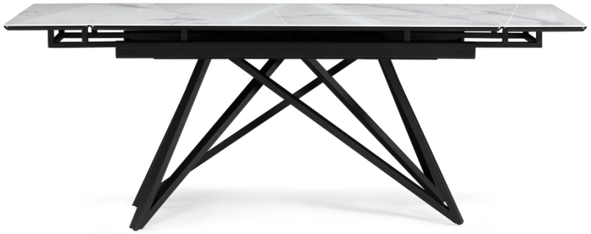 Обеденный раздвижной стол Вилсон, 140(200)х80, стекло, белый мрамор / черный