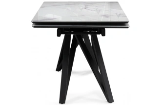 Обеденный раздвижной стол Вилсон, 140(200)х80, стекло, белый мрамор / черный